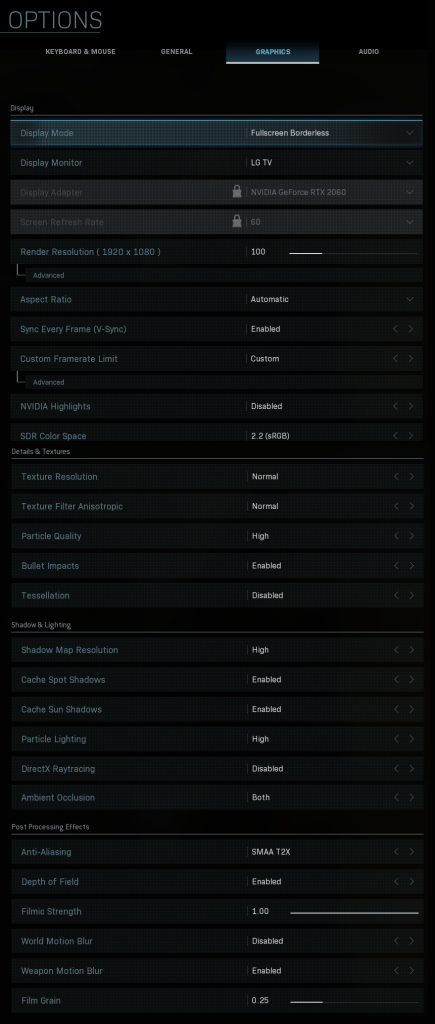 Modern Warfare Graphics Settings